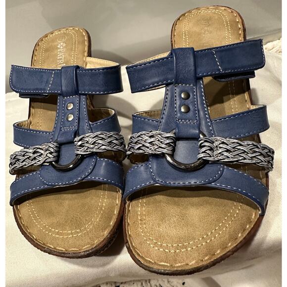 Patrizia by Spring Step Women’s Mica Wedge Heel Sandals Blue size 6 beach vacy - Picture 1 of 9